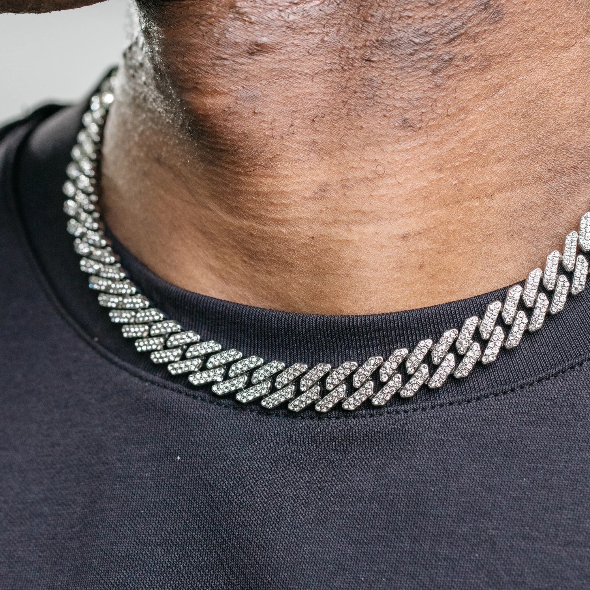 12mm Diamond Prong Link Chain - Silver - Image 3